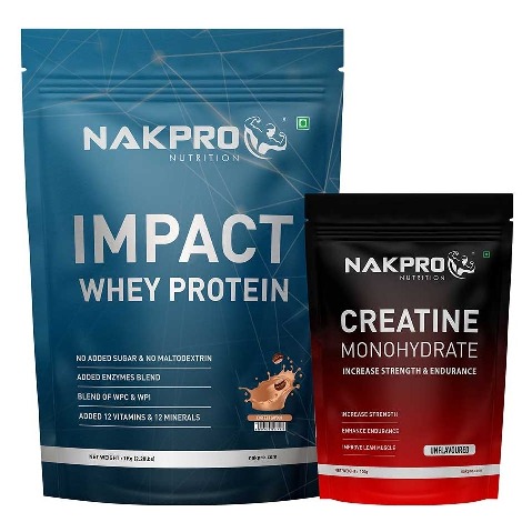 1 - Nakpro Impact Whey Protein 2.2 lb & Creatine Monohydrate 0.22 lb Combo,  2 Piece(s)/Pack  Coffee & Unflavoured 
