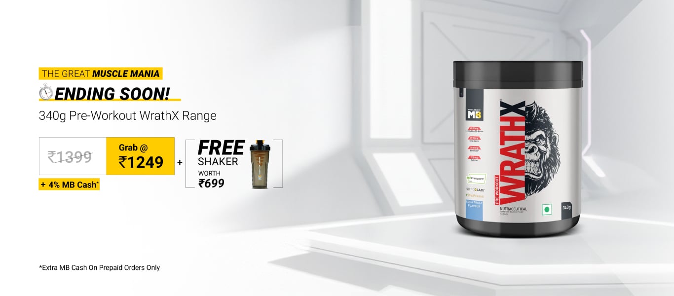 Ending Soon: 340g Pre Workout WrathX Range @ 1249 + Free Shaker + 4% MB Cash