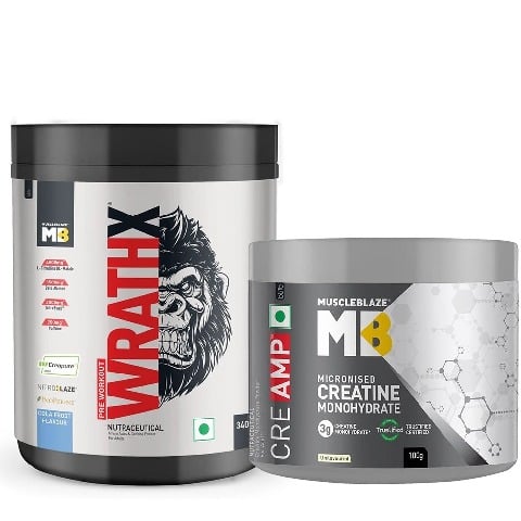 MuscleBlaze Pre Workout WrathX 0.75 lb Cola Frost & Creatine Monohydrate CreAMP 0.22 lb Combo