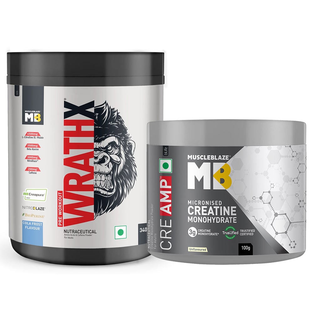 MuscleBlaze Pre Workout WrathX 0.75 lb Cola Frost & Creatine Monohydrate CreAMP 0.22 lb Combo-picture-27