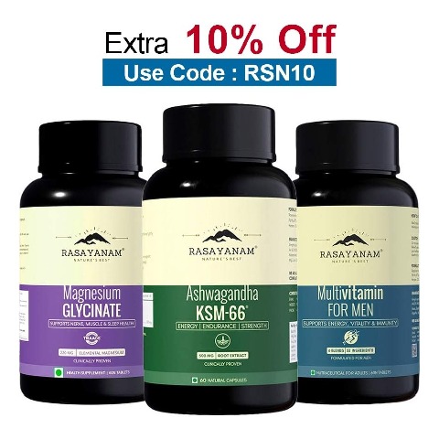 Rasayanam Magnesium Glycinate 60 Tabs with Ashwagandha KSM-66 60 Caps & Multivitamin for Men Combo,  Unflavoured  60 tablet(s) 