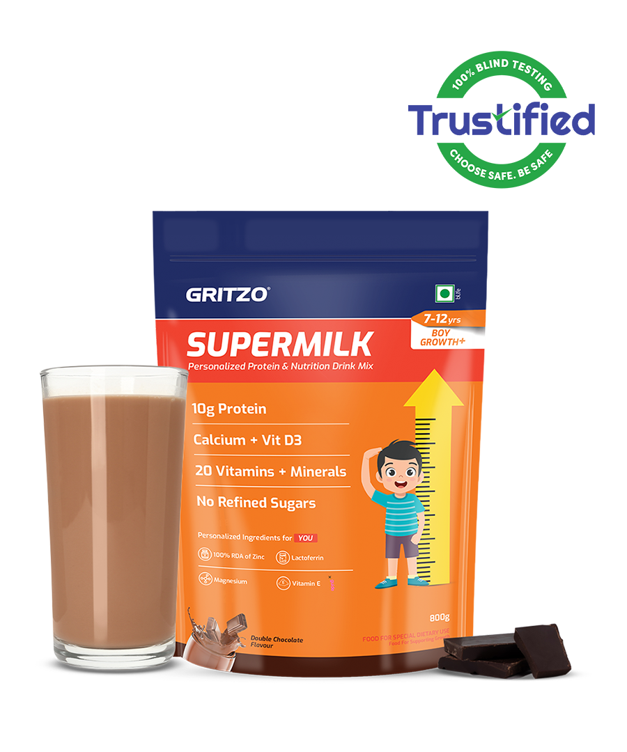 Supermilk Growth+ for Boy 7 to 12 years, 800 g Double Chocolate 7-12 Yrs Boy Growth+ With Unrefined Sugar