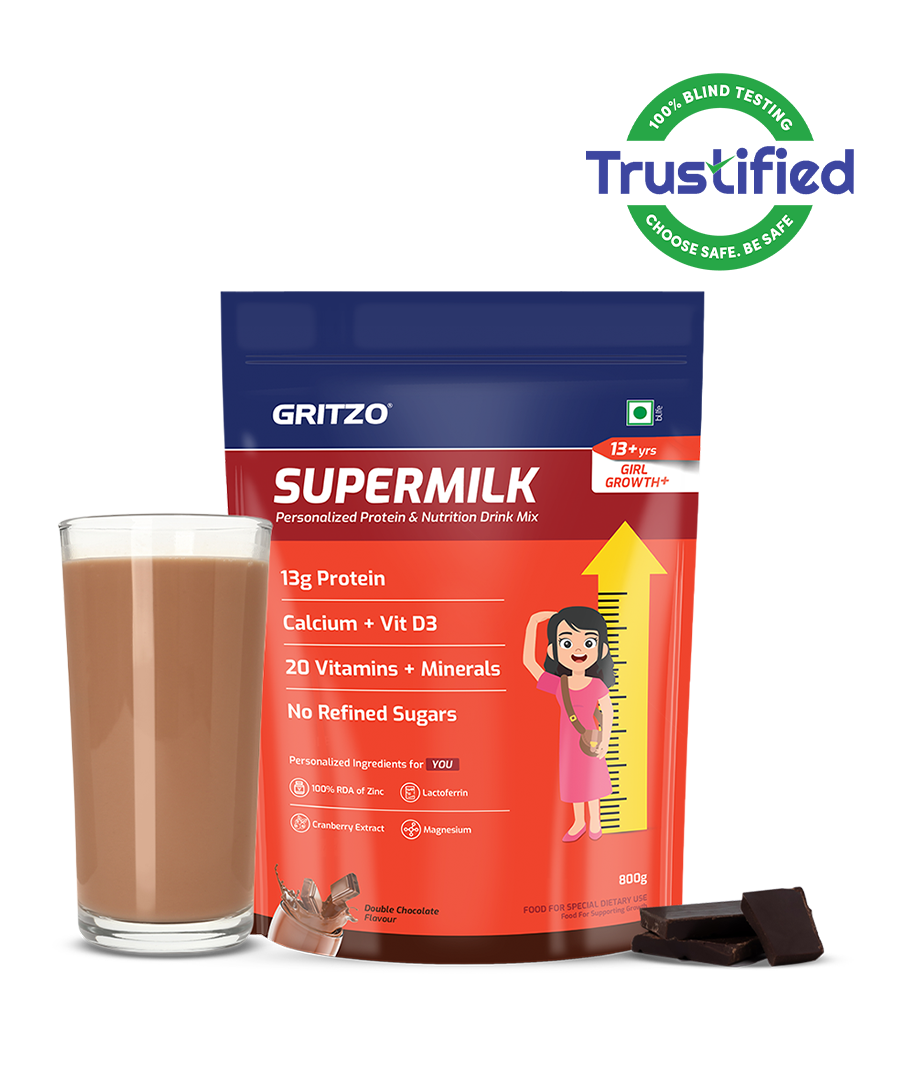 Supermilk Growth+ for Girl 13+ years, 800 g Double Chocolate 13+ Yrs Girl Growth+ With Unrefined Sugar