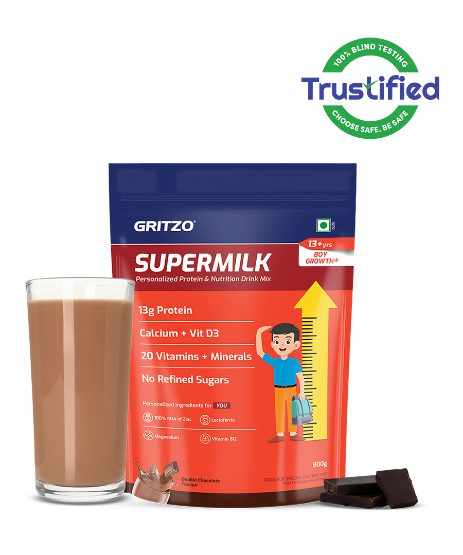 Supermilk Growth+ for Boy 13+ years, 800 g Double Chocolate 13+ Yrs Boy Growth+ With Unrefined Sugar