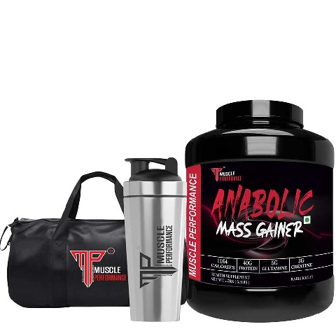 1 - Muscle Performance Anabolic Mass Gainer with Steel Shaker & Gym Bag Combo,  5.5 lb  Rabri Kulfi 