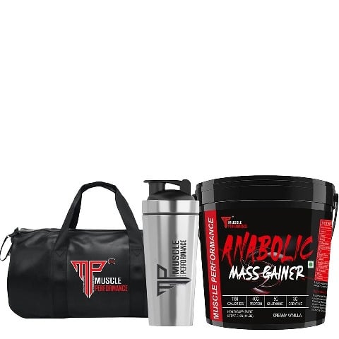 1 - Muscle Performance Anabolic Mass Gainer with Steel Shaker & Gym Bag Combo,  11 lb  Rabri Kulfi 