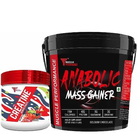 1 - Muscle Performance Anabolic Mass Gainer with Creatine Monohydrate 0.66 lbs Combo, 11 lb Belgium Chocolate