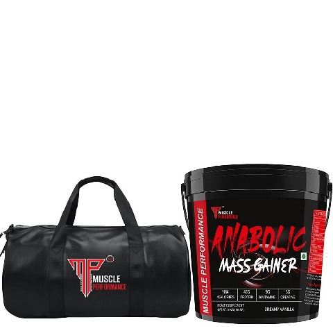 1 - Muscle Performance Anabolic Mass Gainer with Gym Bag Combo, 11 lb Creamy Vanilla