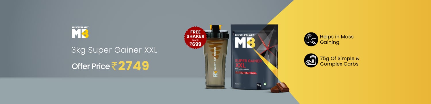 Super Gainer XXL 3kg Range|Offer Price - 2749 + Free Shaker ( Worth Rs. 699)