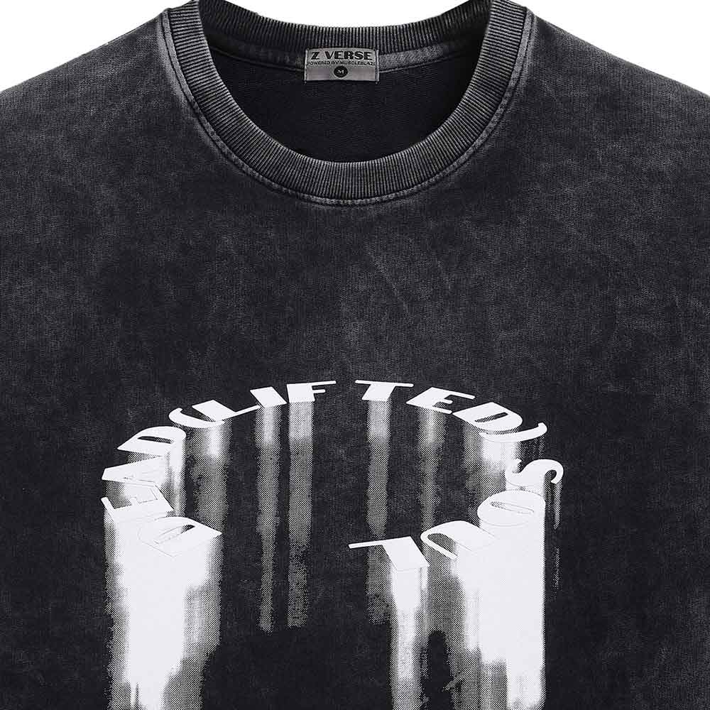 4 - MuscleBlaze Deadlifted Soul Oversized Washed T-Shirt,  Medium  Dark Charcoal Grey
