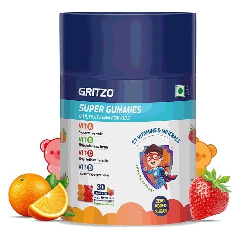 1 - Gritzo Super Gummies Multivitamin for Kids,  30 gummies  Multi Flavour Pack (Strawberry & Orange) 