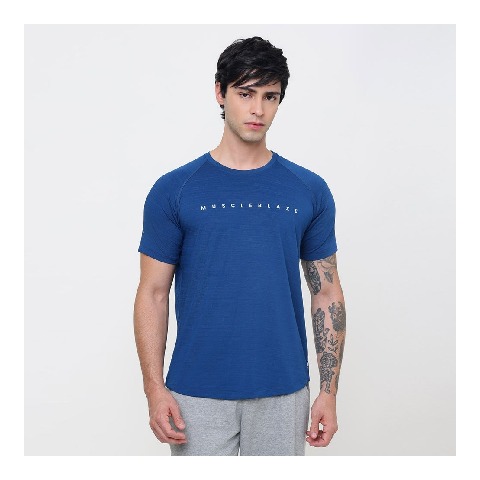 3 - MuscleBlaze Active Tee Half Sleeve,  Large  Teal Blue 