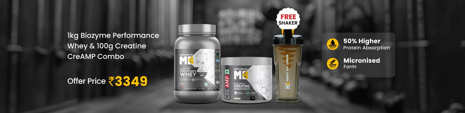 MuscleBlaze Biozyme Performance Whey 1kg & Creatine Monohydrate CreAMP 100g Combo