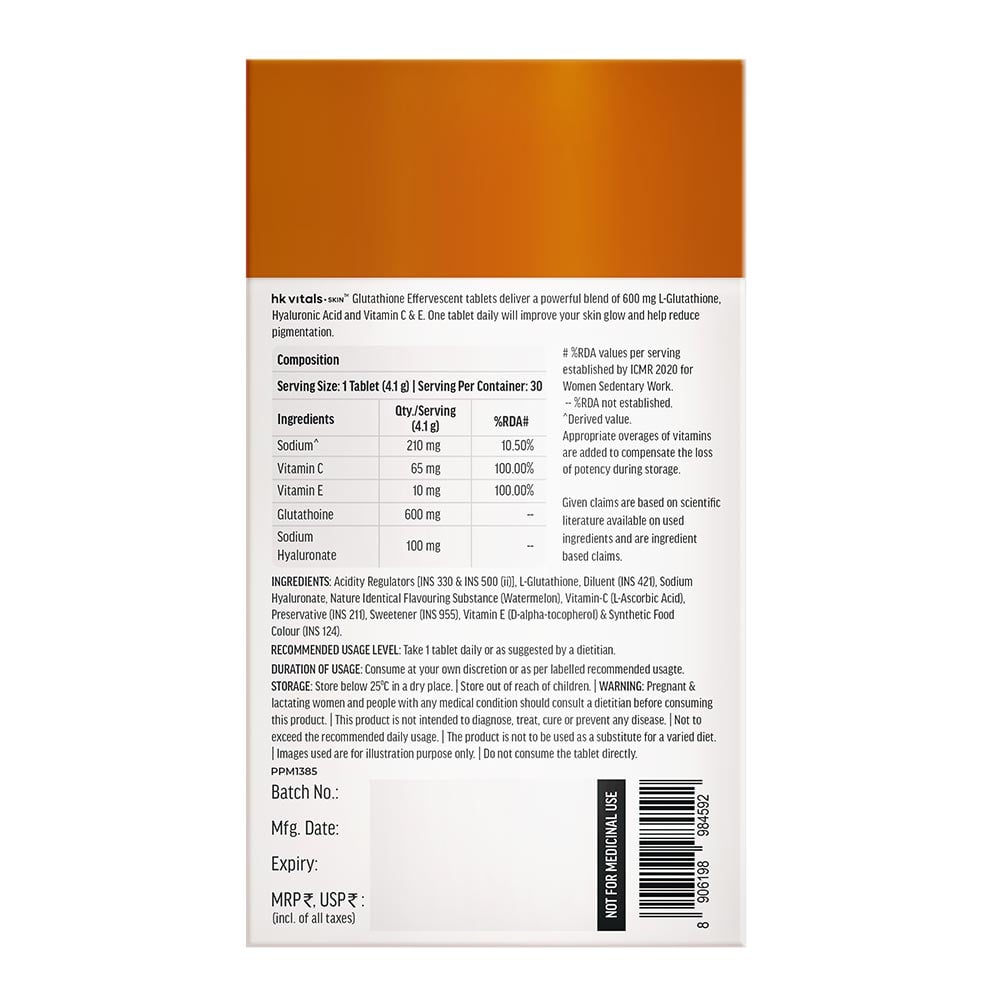 1 - HK Vitals Glutathione Effervescent with Vitamin C,  Watermelon (Pack of 2)  30 tablet(s) 