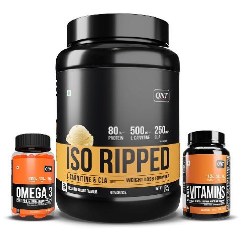 1 - QNT ISO Ripped, Omega 3 (1000 mg) 60 Softgels & Daily Vitamins 60 capsules Combo,  2.2 lb  Kesar Malai Kulfi 