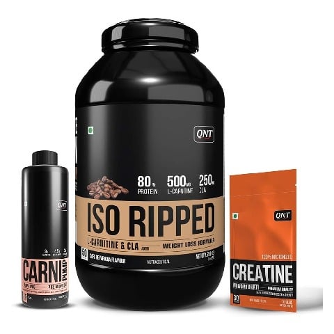 1 - QNT ISO Ripped, Carnipump Ripping Pre-workout 500ml Peach & Creatine Monohydrate Unflavoured 0.198 lb Combo,  4.4 lb  Cafe Bevarabia 