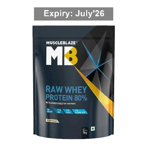 MuscleBlaze Raw Whey Protein 80% Powder, 2.2 lb Unflavoured