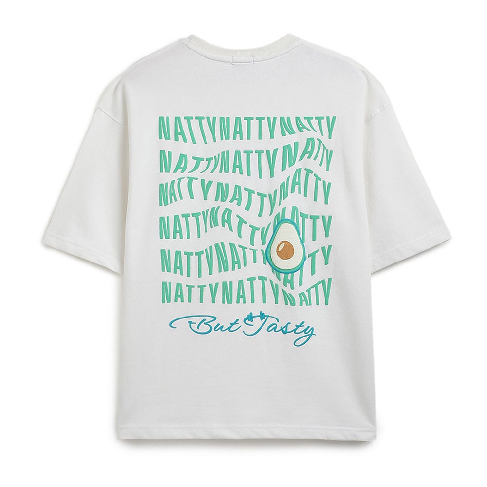2 - MuscleBlaze Natty But Tasty Avocado Oversized Solid T-Shirt, X-Large White