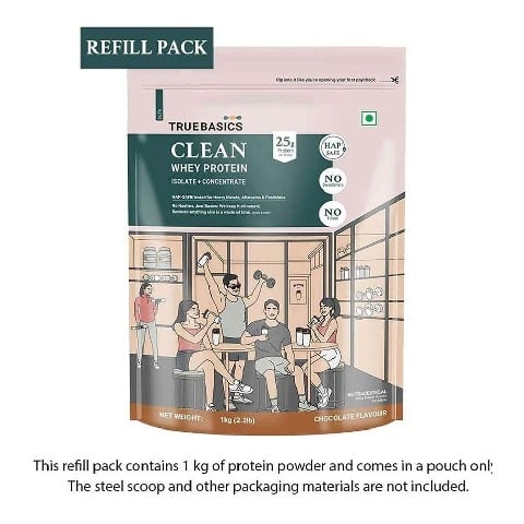 1 - TrueBasics Clean Whey Protein (Isolate + Concentrate) OP, 2.2 lb Chocolate (Refill Pack)