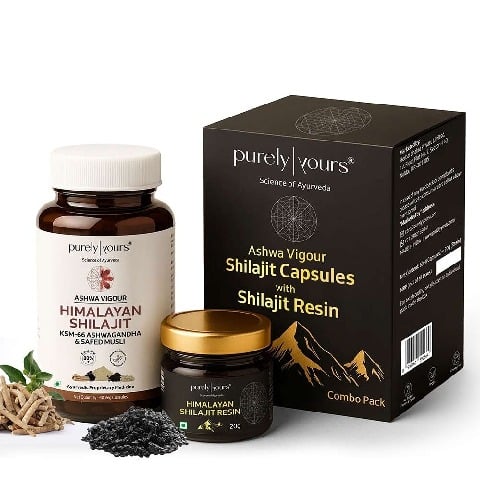 1 - Purely Yours Ashwa Vigour Himalayan Shilajit 60 Capsules with Shilajit Resin Combo,  20 g 