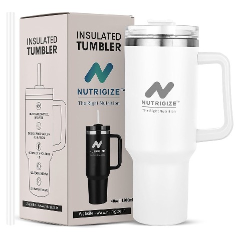GHC Nutrigize Stainless Steel Tumbler Hot and Cold with Handle, White 1.2 L