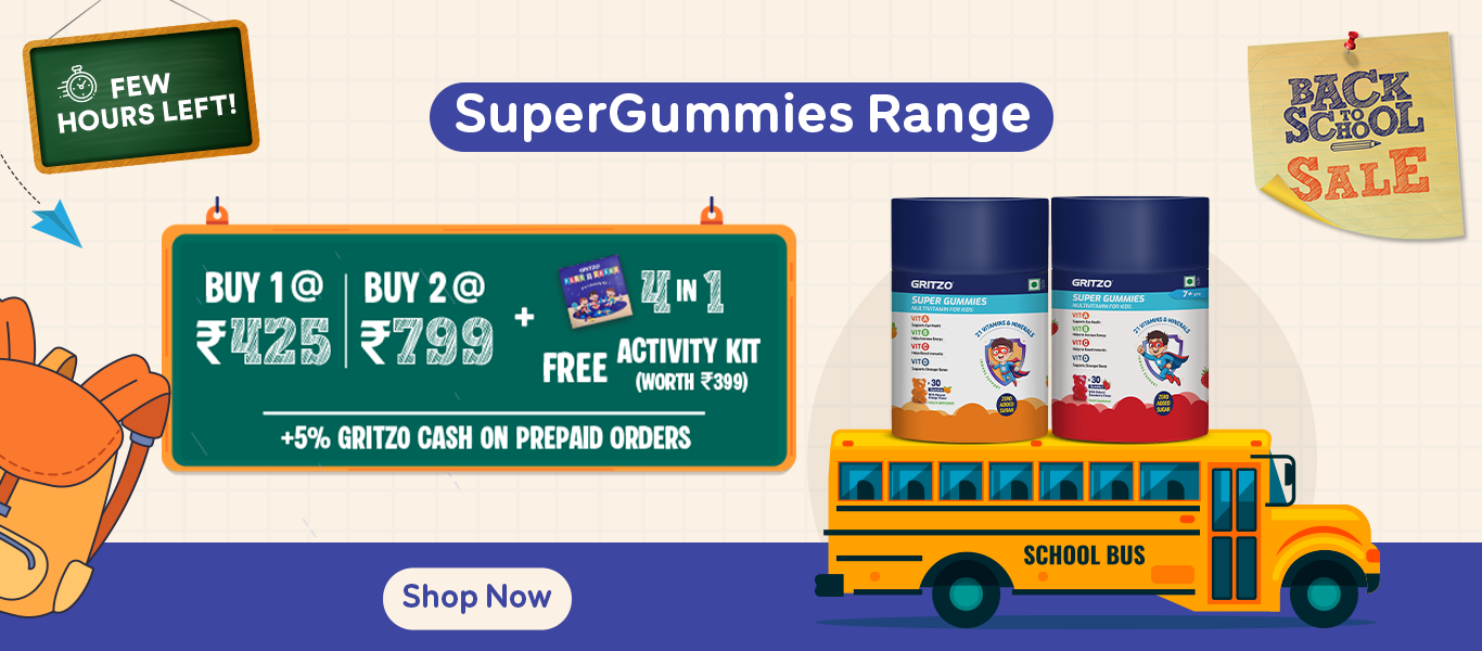 Few Hours Left: Super Gummies - Buy 1 @ 425 | Buy 2 @ 799 + Free 4 in 1 Activity Kit worth Rs. 399