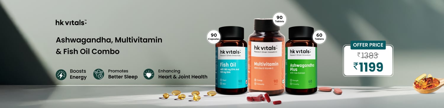 HK Vitals Ashwagandha 60 Tabs & Multivitamin 90 Tabs & Fish Oil 90 Caps Combo | Offer Price - 1199