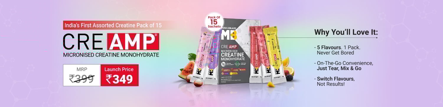 MB Creatine Monohydrate CreAMP Assorted Pack of 15 (3x5 Flavours) | Launch - 349
