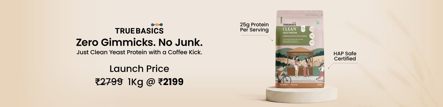 TrueBasics Clean Yeast Protein, 1 kg (2.2 lb), Coffee | Launch - 2199