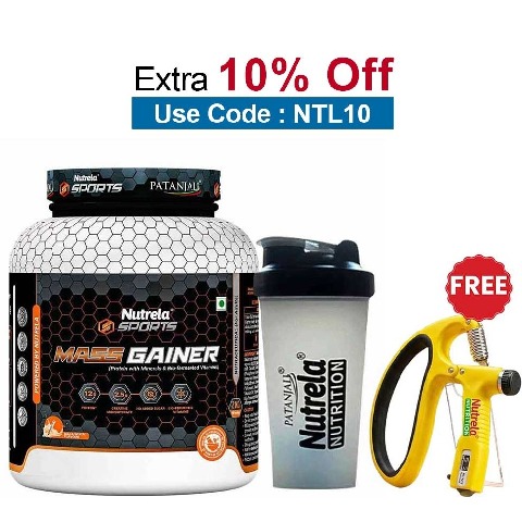 Nutrela Sports Patanjali Mass Gainer,  4.4 lb  Malai Kulfi with Shaker 