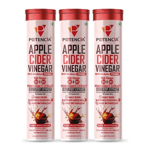 1 - Potencia Apple Cider Vinegar Effervescent 750mg,  15 tablet(s)  Apple Burst (Pack of 3) 