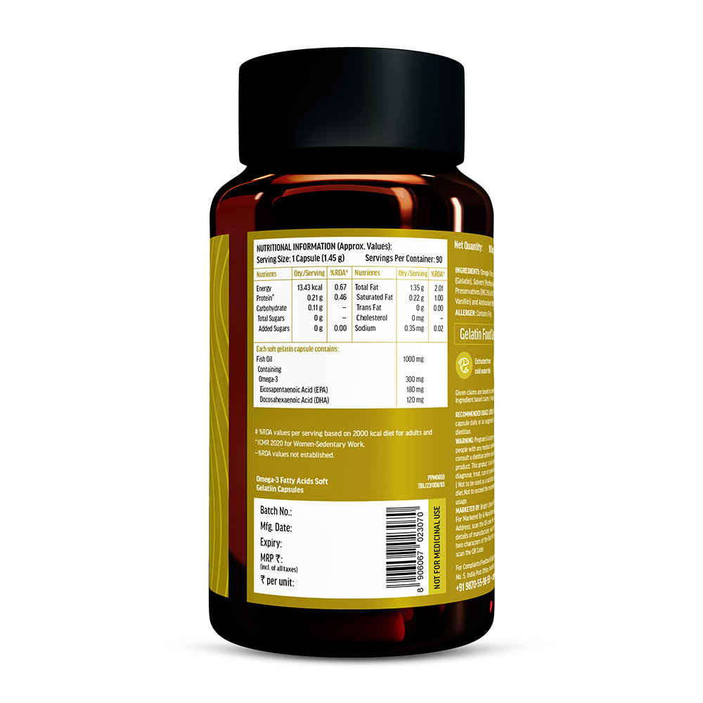 1 - HK Vitals Omega-3 1000mg with 180mg EPA & 120mg DHA,  90 capsules