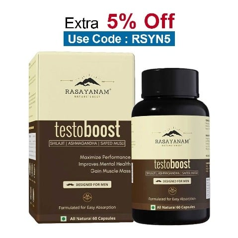 Rasayanam Testoboost (500mg) 3-in-1 Testosterone for Men,  60 capsules  Unflavoured 