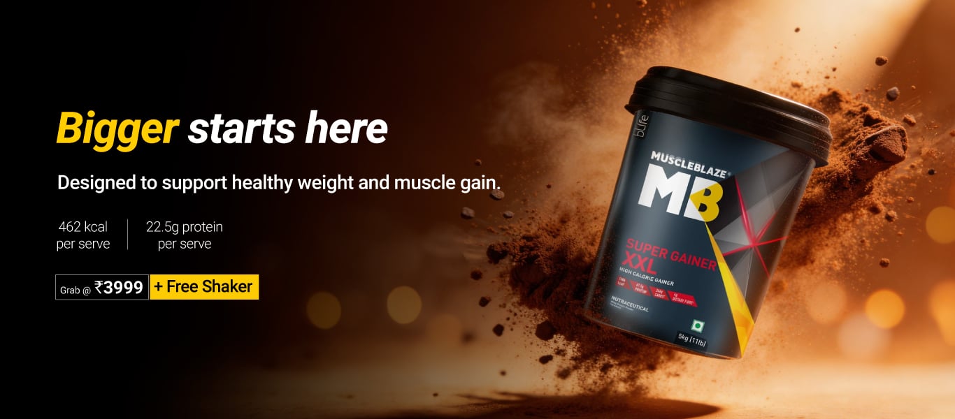 MuscleBlaze Super Gainer XXL Weight Gainer 5 kg Chocolate @ 3999 + Free Shaker