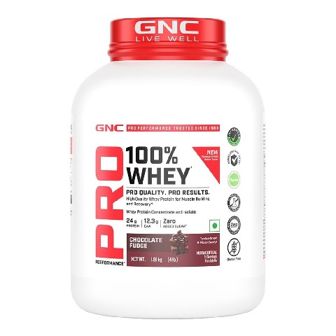 1 - GNC Pro Performance 100% Whey Protein New Formulation, 4 lb Chocolate Fudge