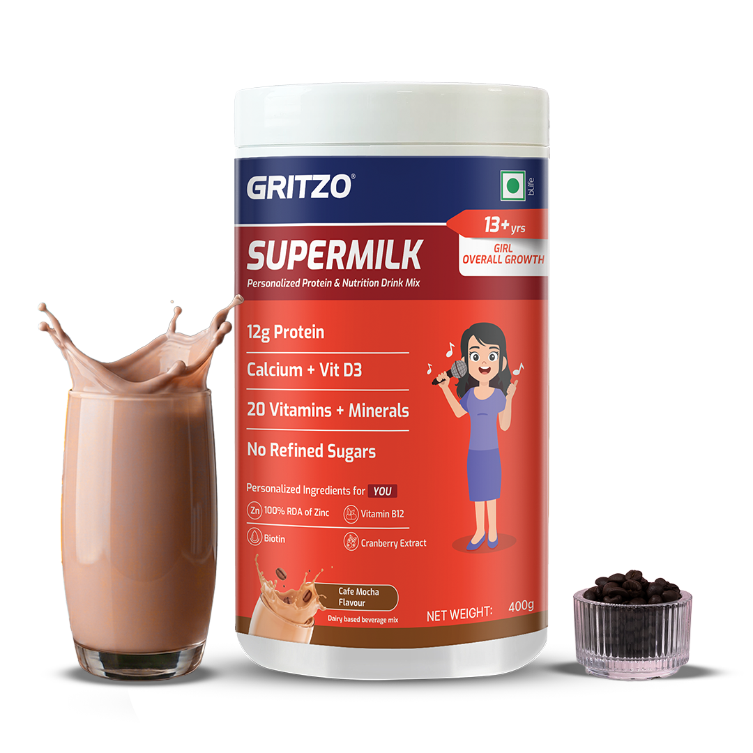 1 - Supermilk Overall Growth for Girl 13+ years, 400 g Cafe Mocha 13+ Yrs Girl Overall Growth With Unrefined Sugar