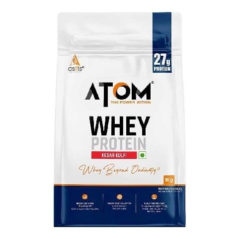 1 - AS-IT-IS Nutrition ATOM Whey Protein with Enzymes, 2.2 lb Kesar Kulfi