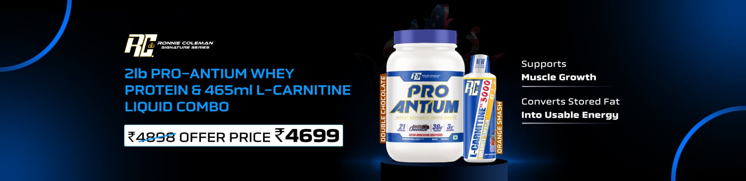Ronnie Coleman Pro-Antium Whey Protein 2 lb Double Chocolate & L-Carnitine Liquid 465 ml Orange Smash Combo | Offer Price - 4699