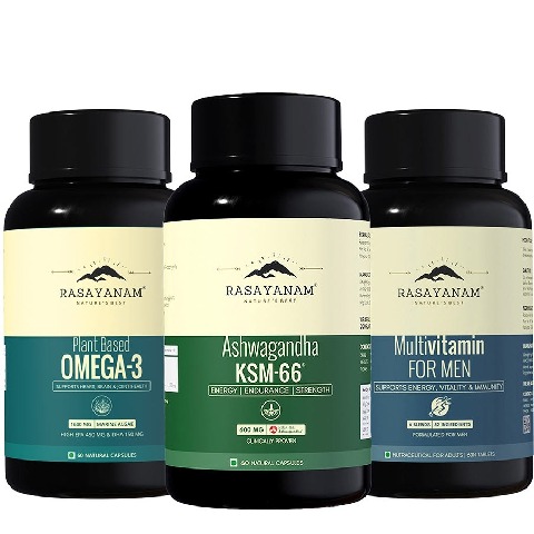 Rasayanam Magnesium Glycinate 60 Tabs with Ashwagandha KSM-66 60 Caps & Multivitamin for Men Combo, Unflavoured 60 tablet(s)