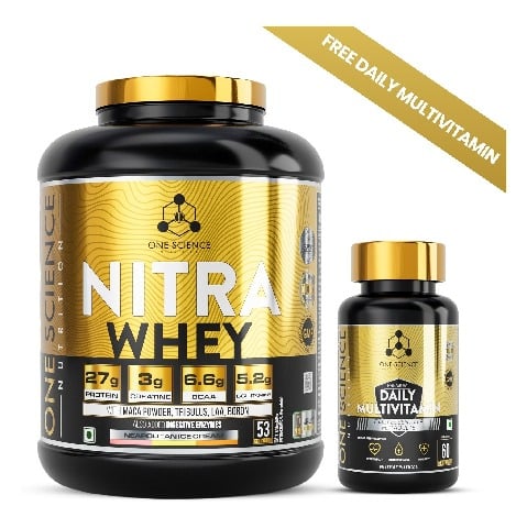 1 - One Science Nitra Whey Tiger Combo Pack, 4 lb Neapoliten Ice Cream with Daily Multivitamin 60 Capsules