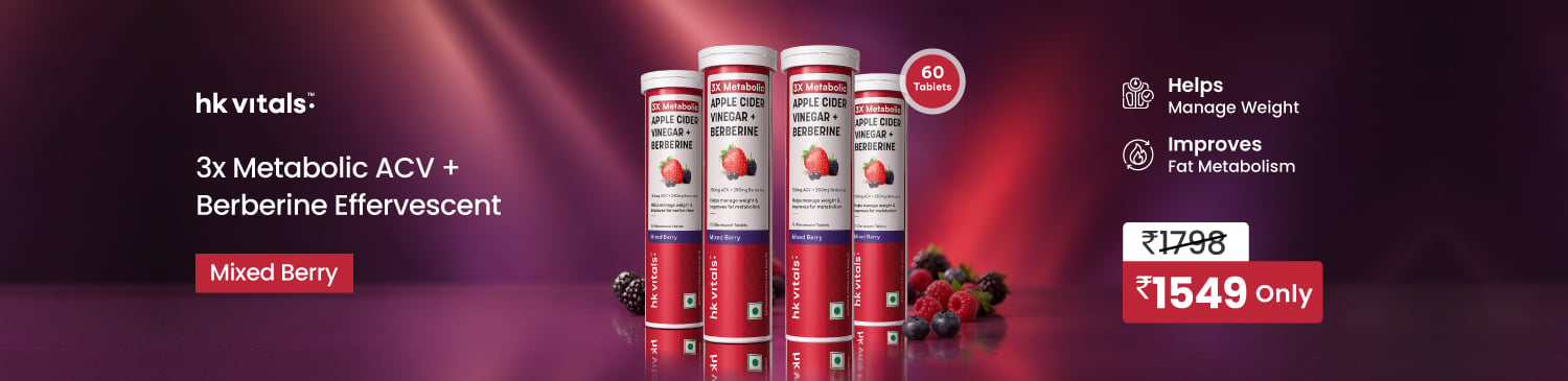 HealthKart HK Vitals 3x Metabolic ACV + Berberine Effervescent 60 Tabs Mixed Berry | Offer Price Rs. 1549
