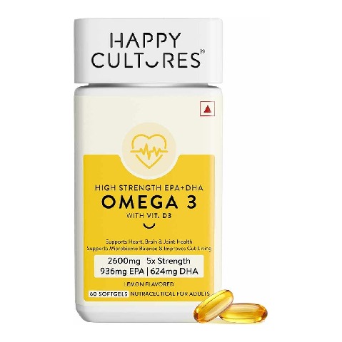 1 - Happy Cultures 5X Omega 3 Fish Oil 2600mg Lemon,  60 softgels 
