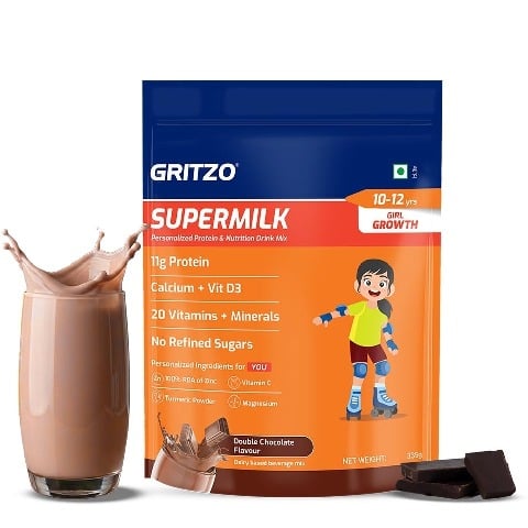 1 - Supermilk Gritzo Growth for Girl 10 to 12 years,  335 g  Double Chocolate (Pouch) 