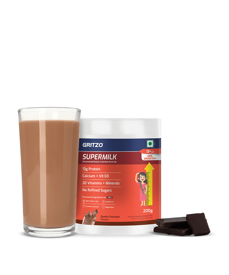 Supermilk Growth+ for Girl 13+ years, 200 g Double Chocolate 13+ Yrs Girl Growth+ With Unrefined Sugar