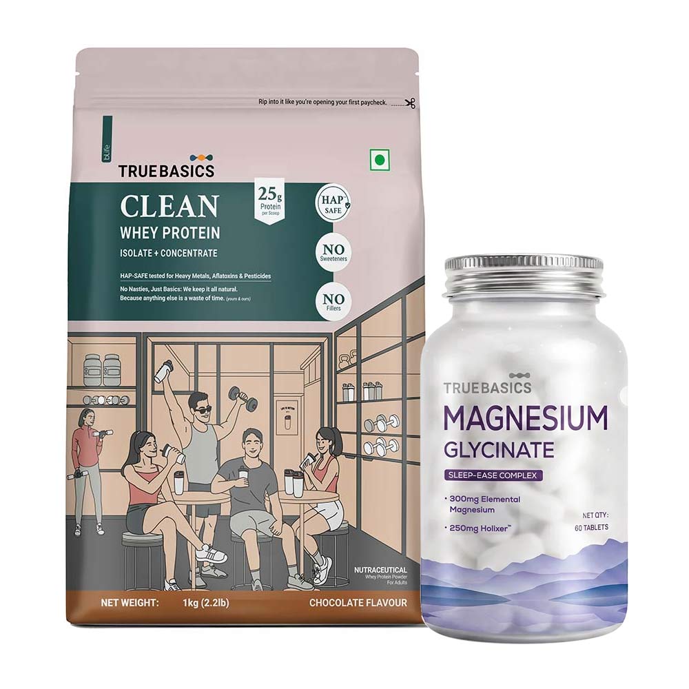 Clean Whey Protein Isolate + Concentrate 1kg Chocolate & Magnesium Glycinate 60 Tabs Combo