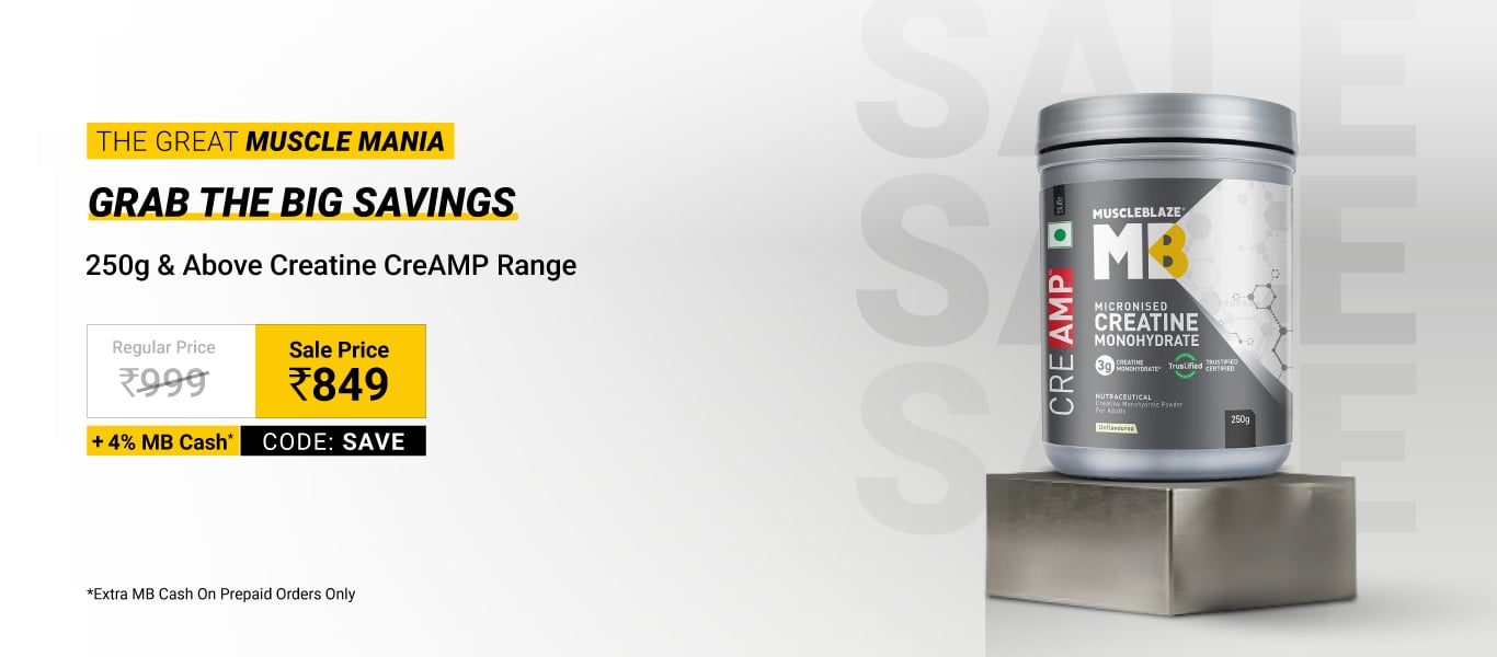 250g & above Creatine CreAMP @ 849 using SAVE + 4% MB Cash