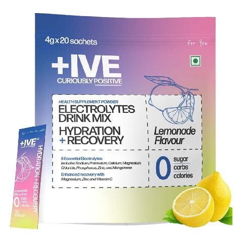 1 - Curiously +IVE Electrolytes Drink Mix Hydration + Recovery, 20 sachets/pack Lemonade