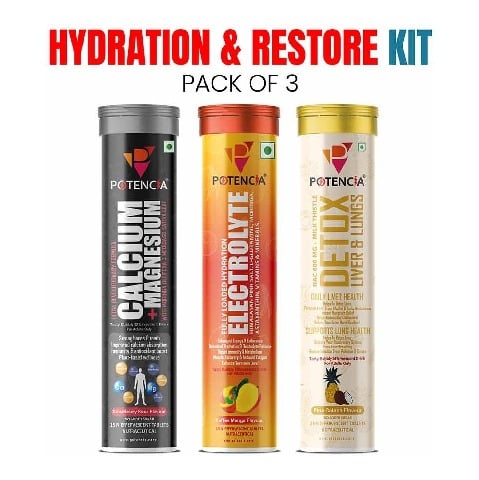 6 - Potencia Hydration & Restore Kit,  3 Piece(s)/Pack  Electrolyte(Toffee Mango),Calcium & Magnesium(Strawberry Rose),Detox Liver & Lungs(Pina Colada) 