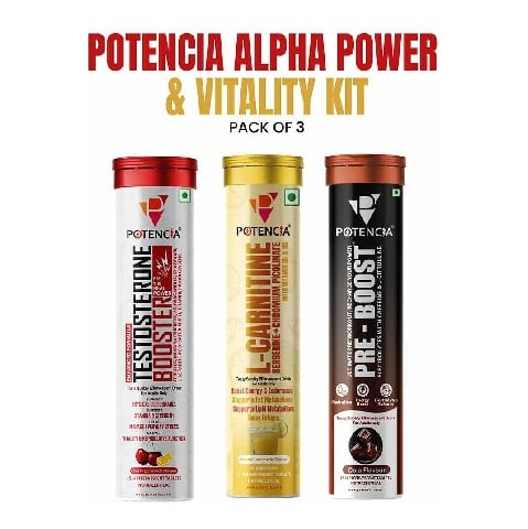 5 - Potencia Alpha Power & Vitality Kit, 3 Piece(s)/Pack Testosterone Booster(Cherry Lemonade),L-Carnitine(Masala Lemonade),Pre-Boost(Cola)