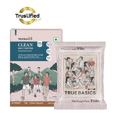 1 - TrueBasics Clean Whey Protein (Isolate), 0.37 lb Chocolate - Pack of 5 (34 g x 5)